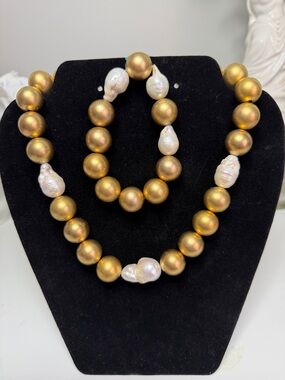 Susan Shaw Gold Pearl Accent Necklace and Bracelet Set - Women Jewelry 16 “